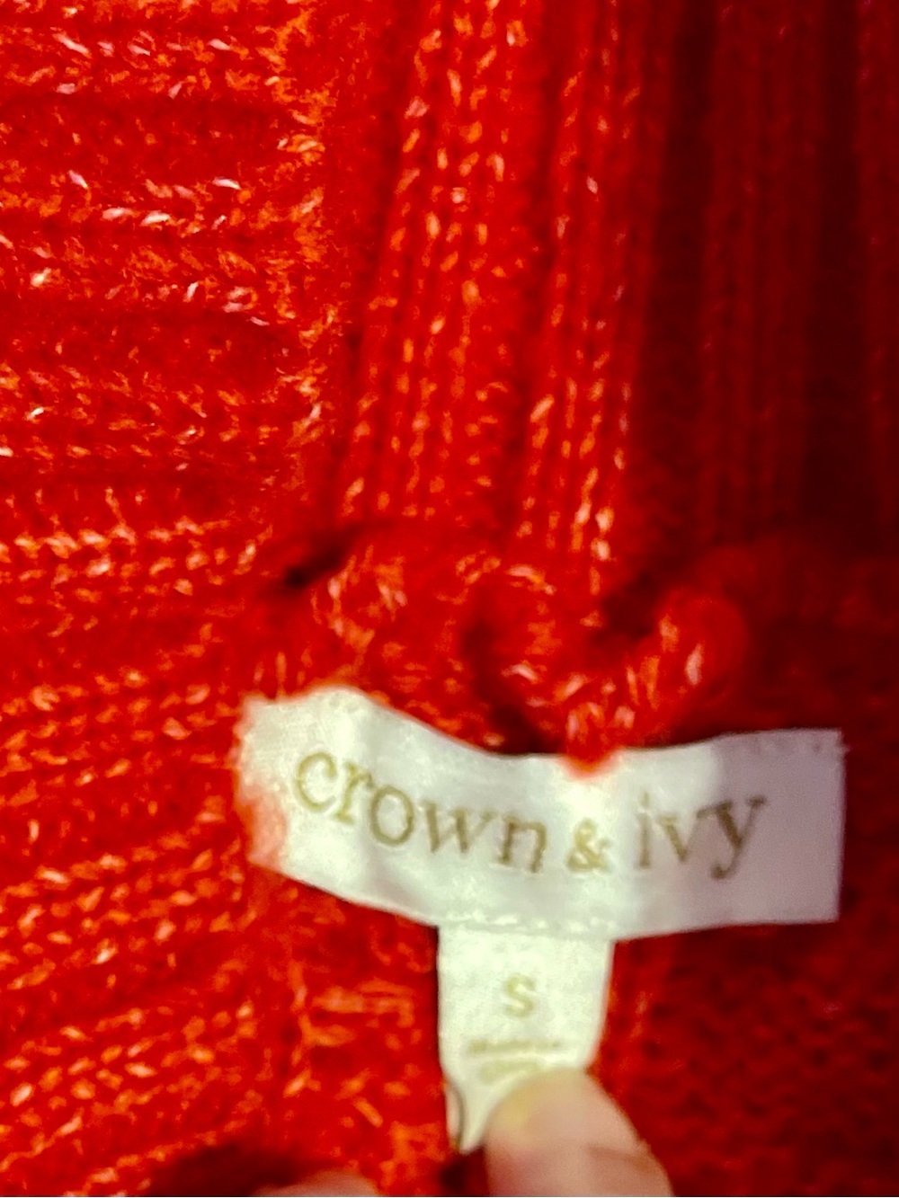Crown & Ivy Red Cable Knit Pearl Beaded Sweater Small Mock Neck Cozy Winter - Picture 4 of 4